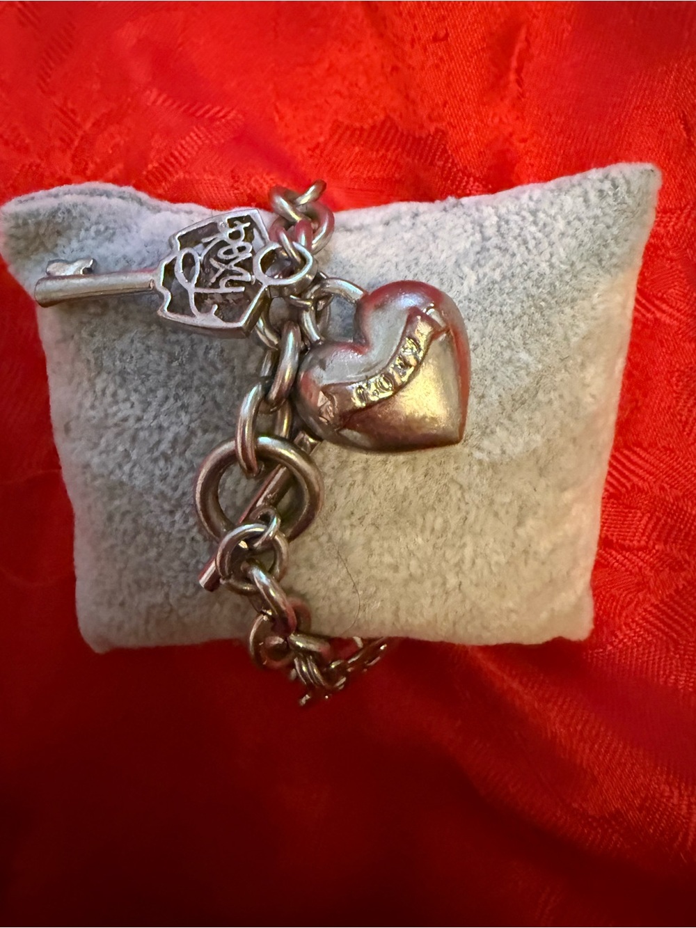 Roxy Silver-Tone Heart & Key Charm Bracelet